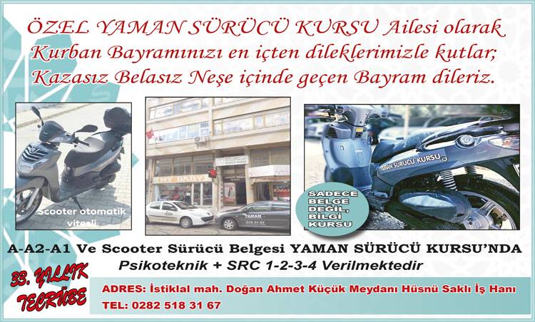 YAMANLAR SÜRÜCÜ KURSU'NDAN BAYRAM MESAJI