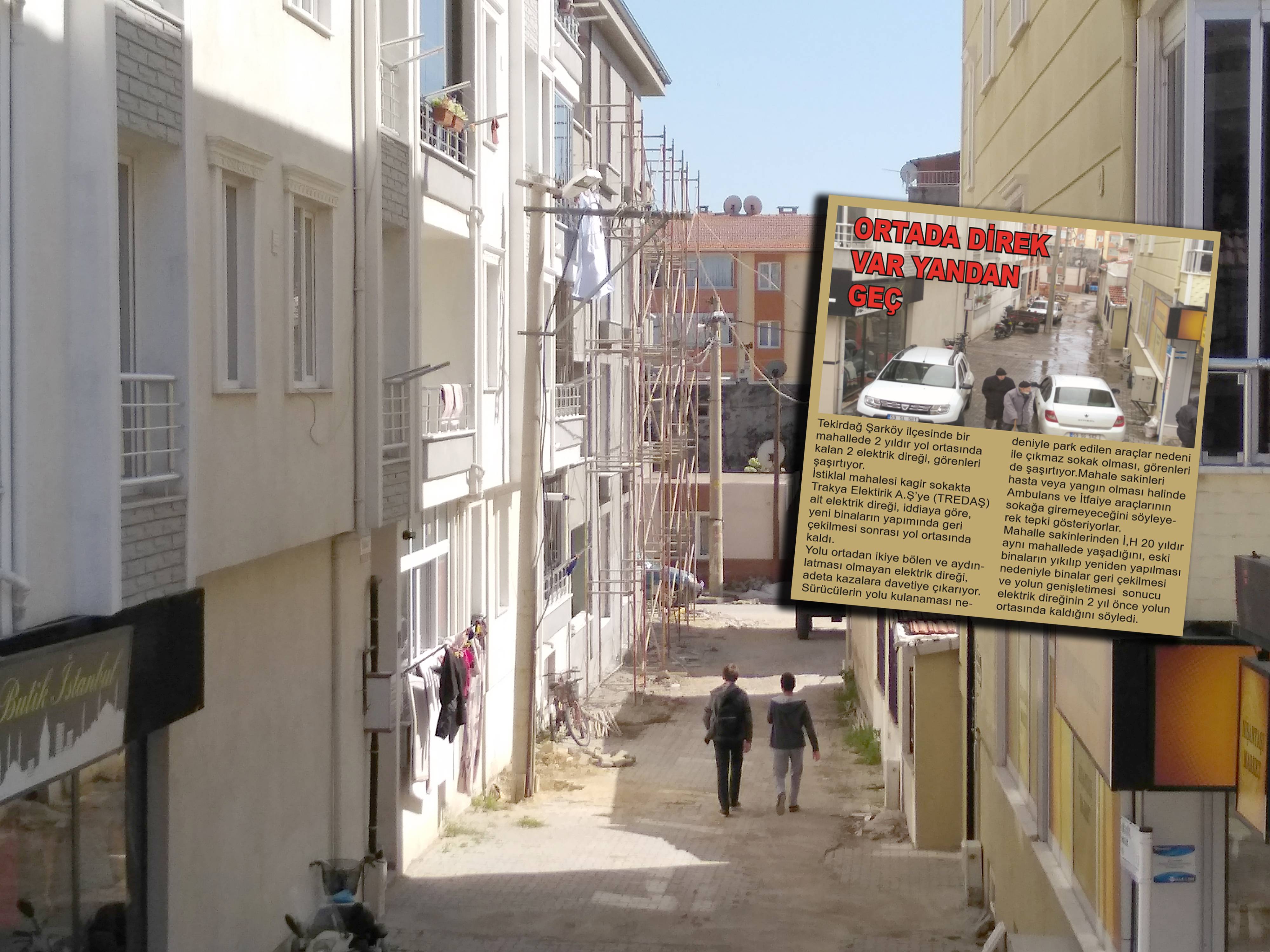 Yol ortasında kalan elektrik direkleri kaldırıldı