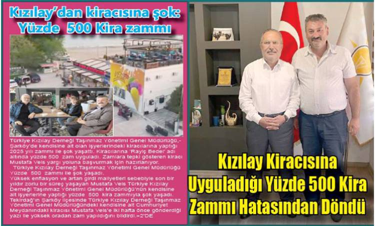 Kızılay Kiracısına   Uyguladığı Yüzde 500 Kira Zammı Hatasından Döndü